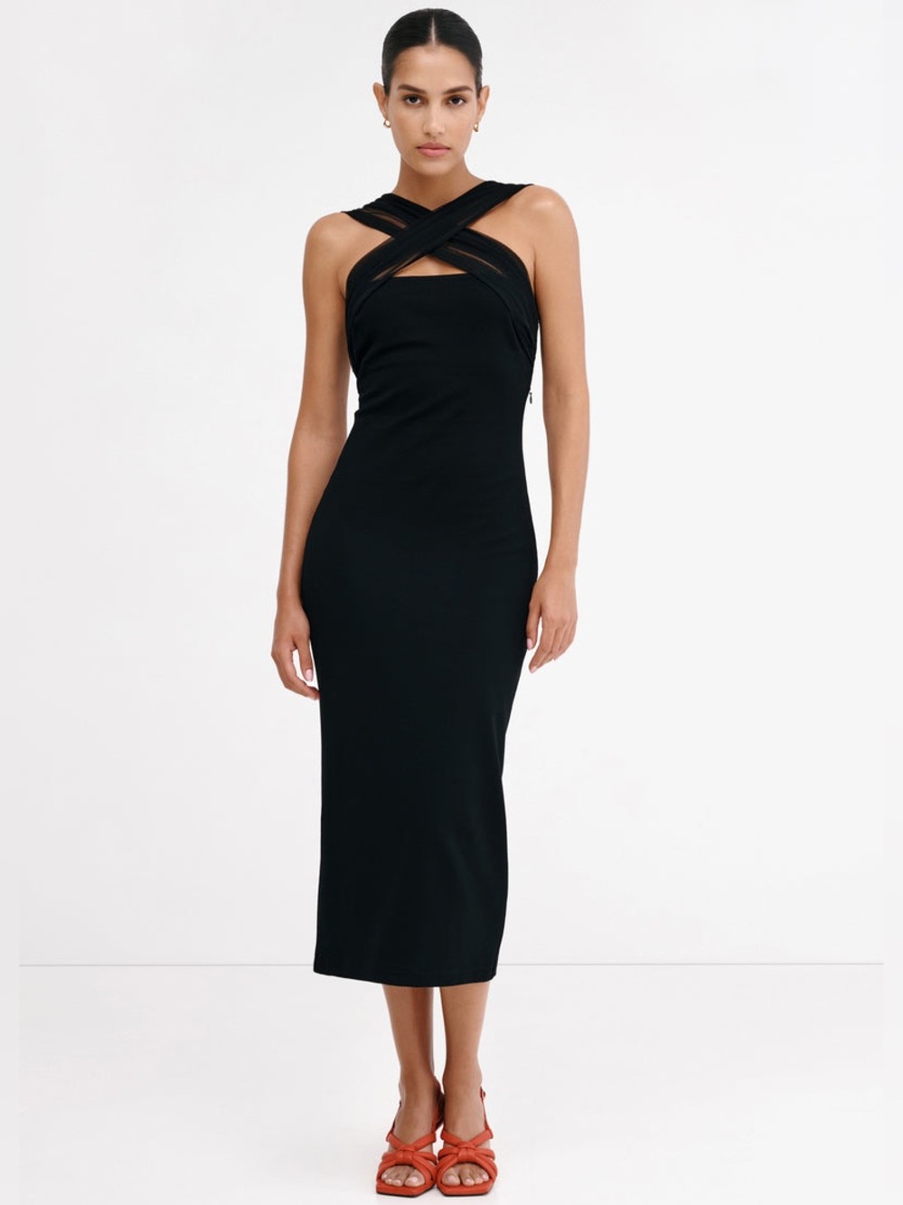 Marcella NYC Waldorf Dress European Ponte & Mesh Midi Size Small
